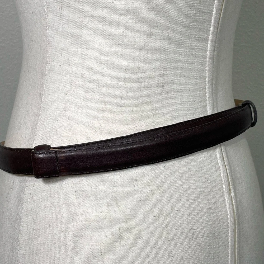 Vintage Womens Landes adjustable Leather Brown Brushed Gold Clasp Buckle Belt OS